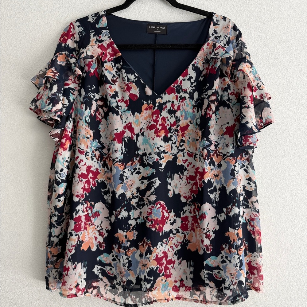 Lane Bryant Plus Size Navy Floral Blouse